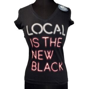 NEW Life is Good Local Newbury T Women's XS Black Graphic LOCAL IS THE NEW BLACK